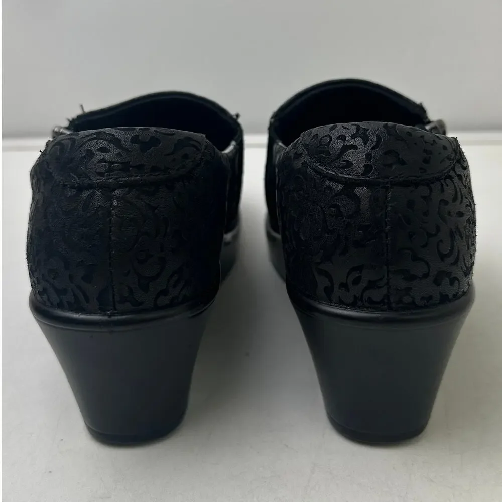 Alegria Hayden Black Floral Embossed Leather Shoes Women's Sz 36